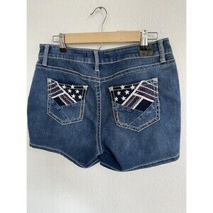 Love Indigo Denim Jean Shorts Womens Sz 12 Medium Wash Blue Stretch Casual Jorts